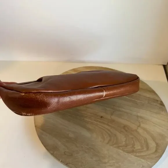 Vintage 90s Tan Genuine Leather Snap Closure Clutch Evening Bag - Picture 7 of 12